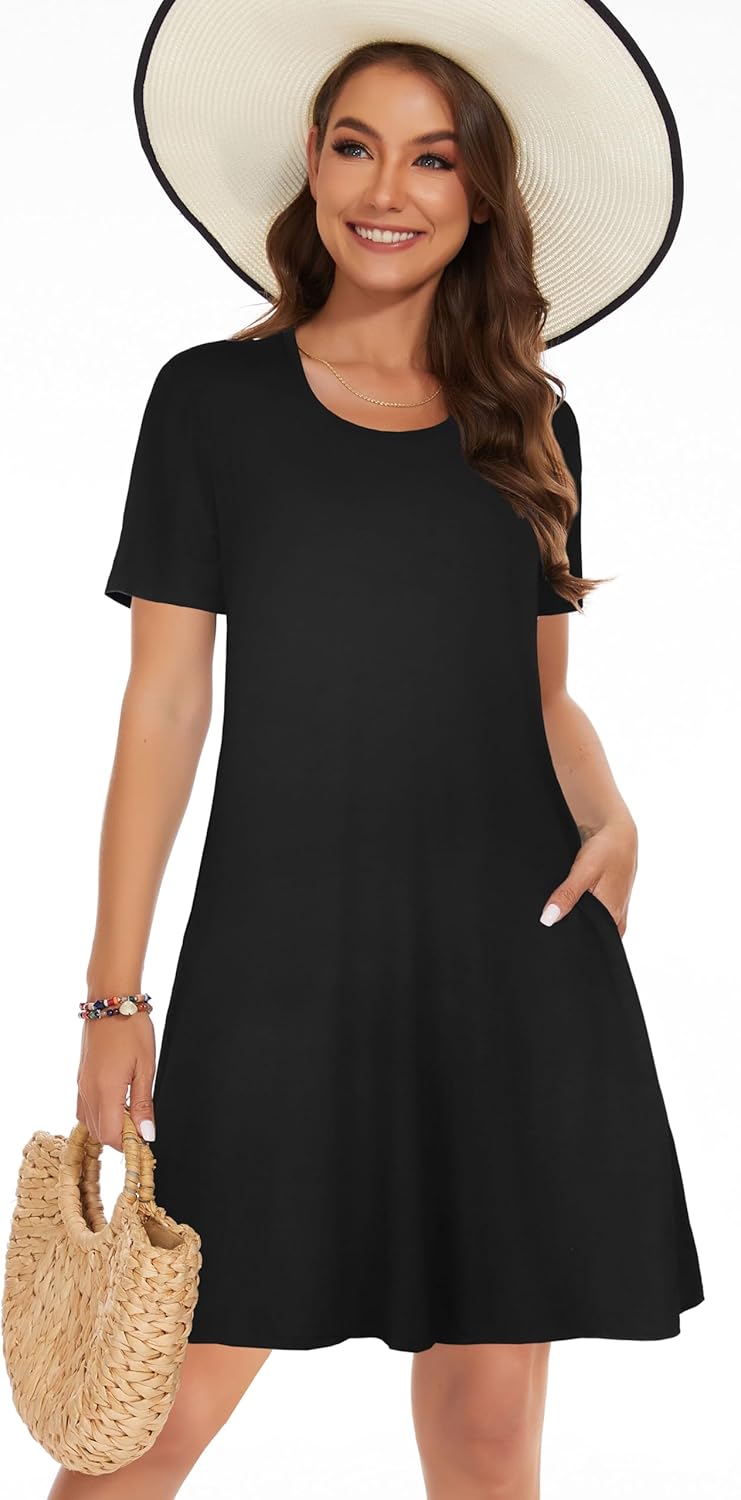 Summer Dresses for Women Casual Tshirt Short Sleeve Floral Sundress Beach Cover Ups with Pockets - Image 3