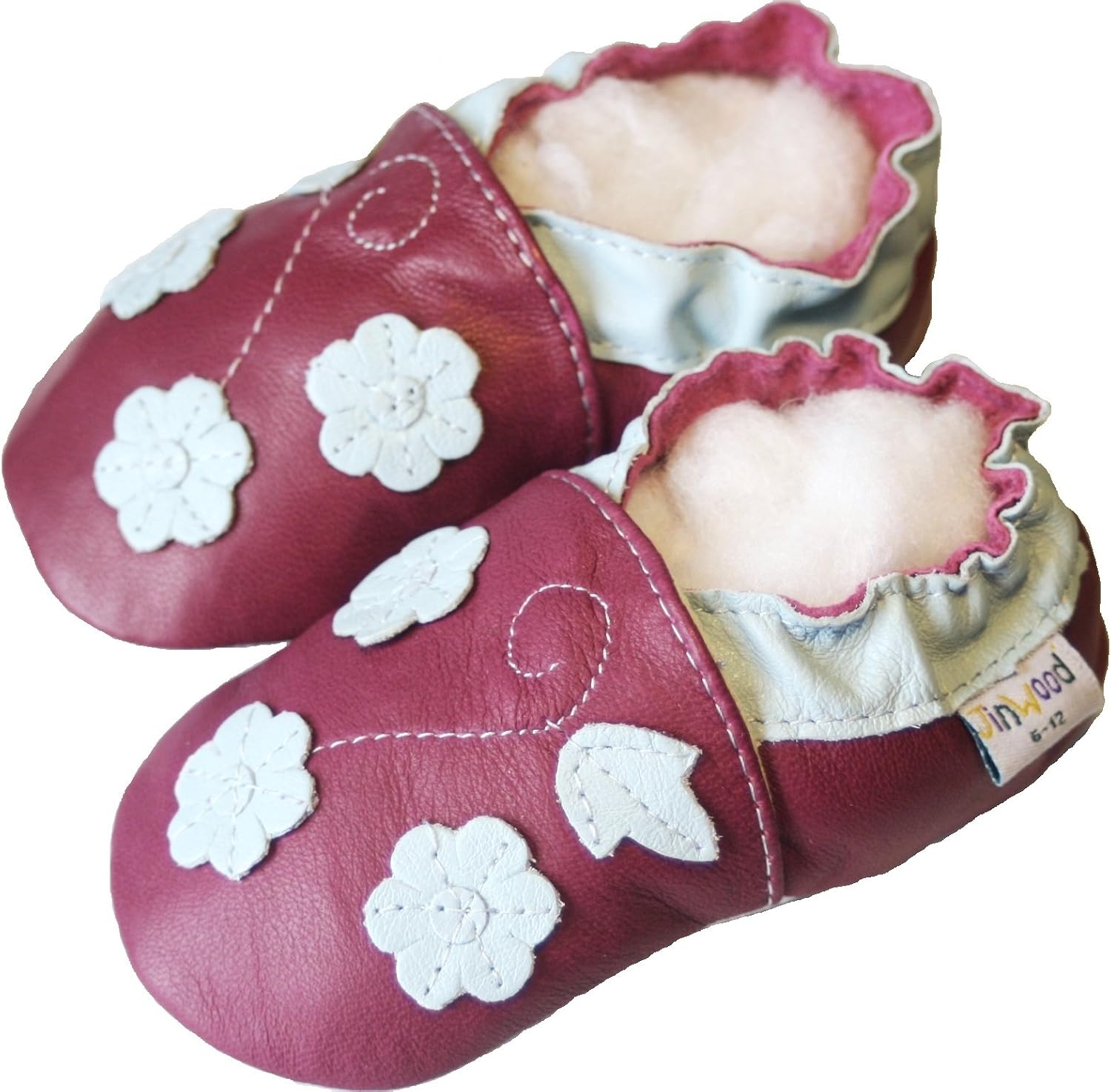Jinwood Leather Baby Soft Sole Shoes Boy Girl Infant Children Kid Toddler First Walk Gift Flower Burgundy 0-2Y