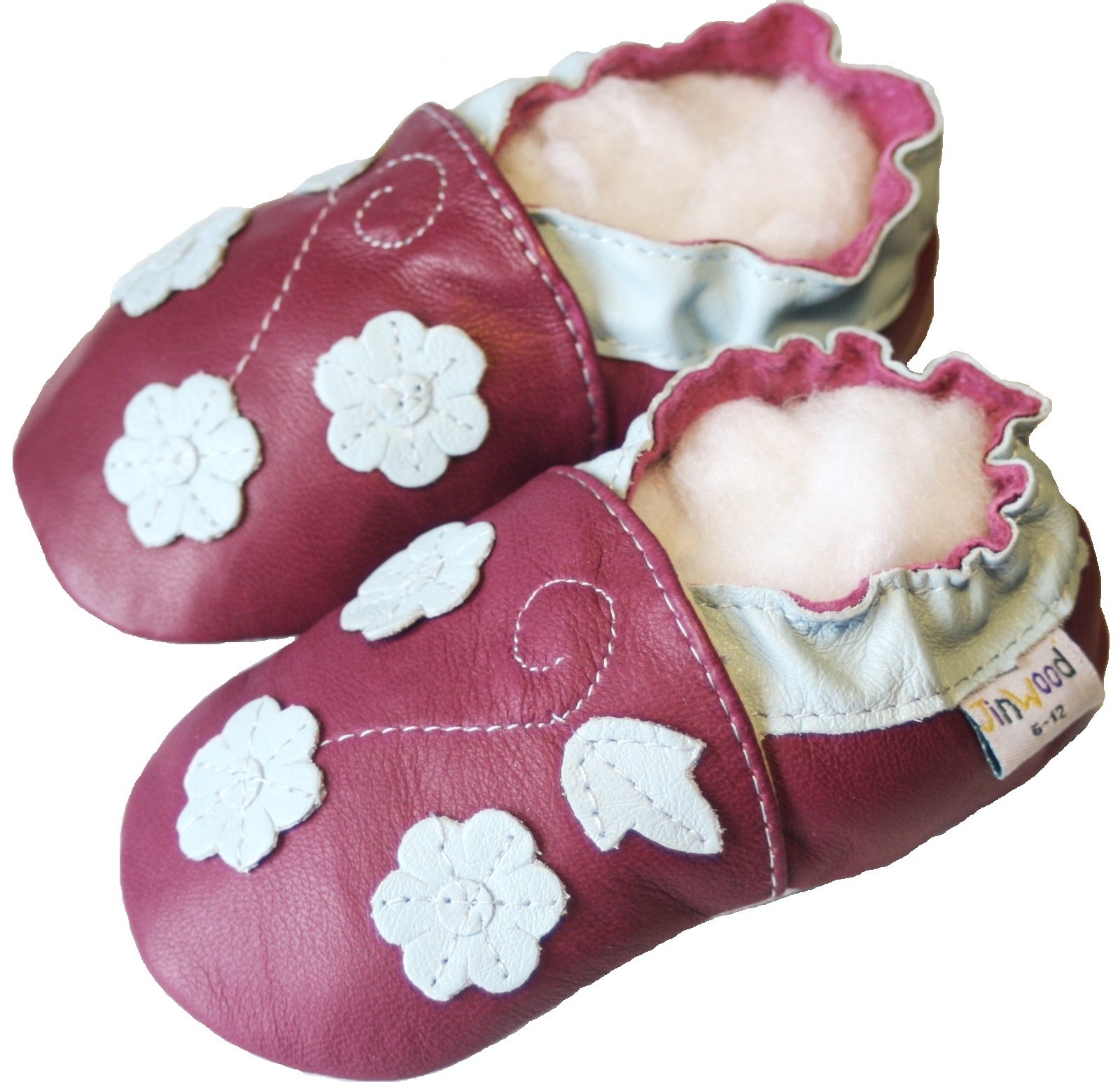 Leather Baby Soft Sole Shoes Boy Girl Infant Children Kid Toddler First Walk Gift Flower Burgundy (12-18month, Burgundy)