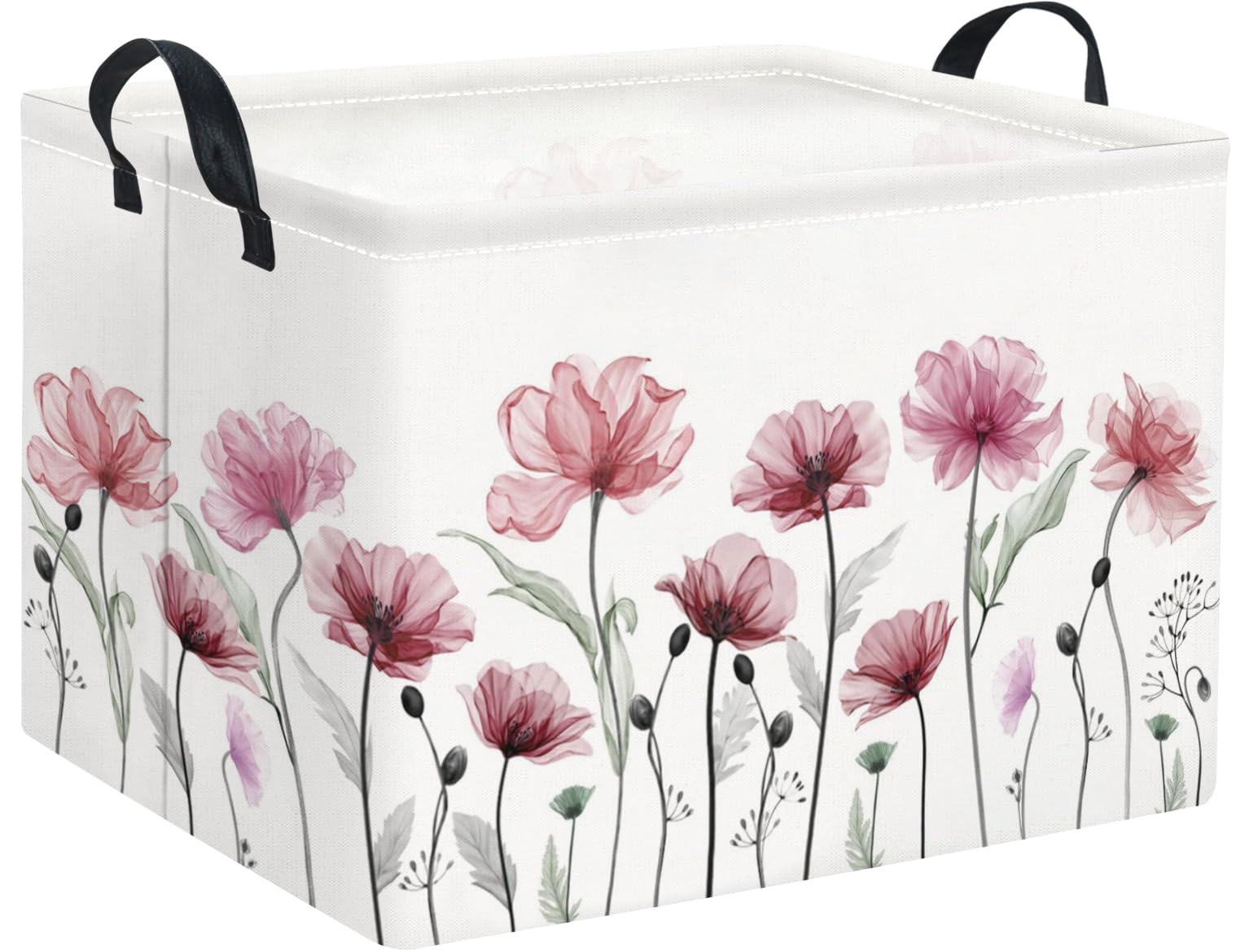 Rectangular Valentines Basket for Women Girls Storage Bin Organizer Box Shelf Room Decor(Silk Flower)