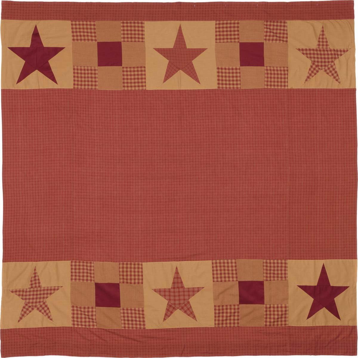 VHC Brands Ninepatch Star Shower Curtain with Patchwork Borders 72x72 Country Patchwork Design, Burgundy
