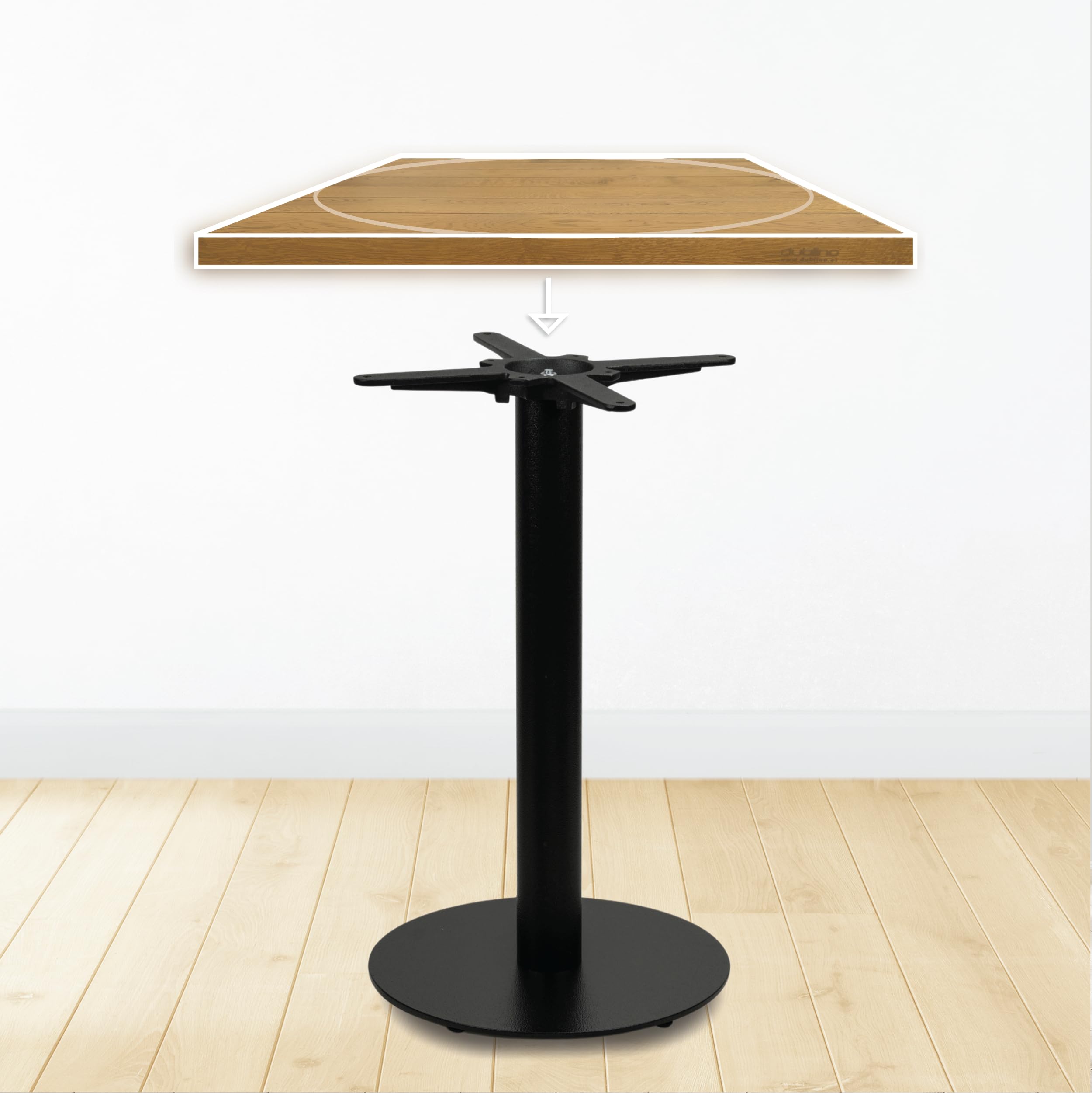 Tischgestell Tischbein schwarz | Premium | PJ7085 | Metall | Esstisch | Höhe 73 cm | 13 kg | Bodenplatte Ø 43 cm | max. Tischplattengröße 50x50 / Ø 80 cm
