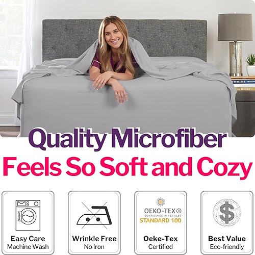 Miniatura 4 de Juego de sábanas de bolsillo profundo tamaño Queen, sábanas de 4 piezas de 21 pulgadas, sábanas de bolsillo profundo, sábana encimera de gran