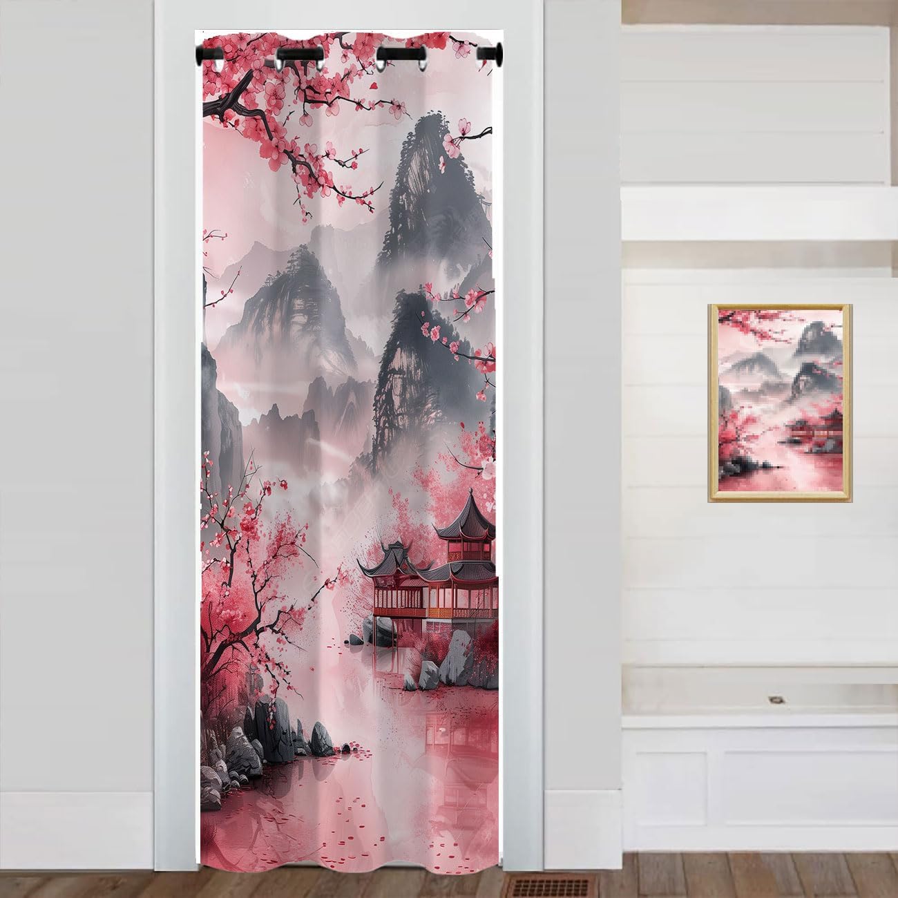 Japanese Cherry Blossom Door Curtain for Doorway, Pink Room Darkening Blackout Curtain for Bedroom Living Room Closet Door, 1 Panel 42" W X 80" L