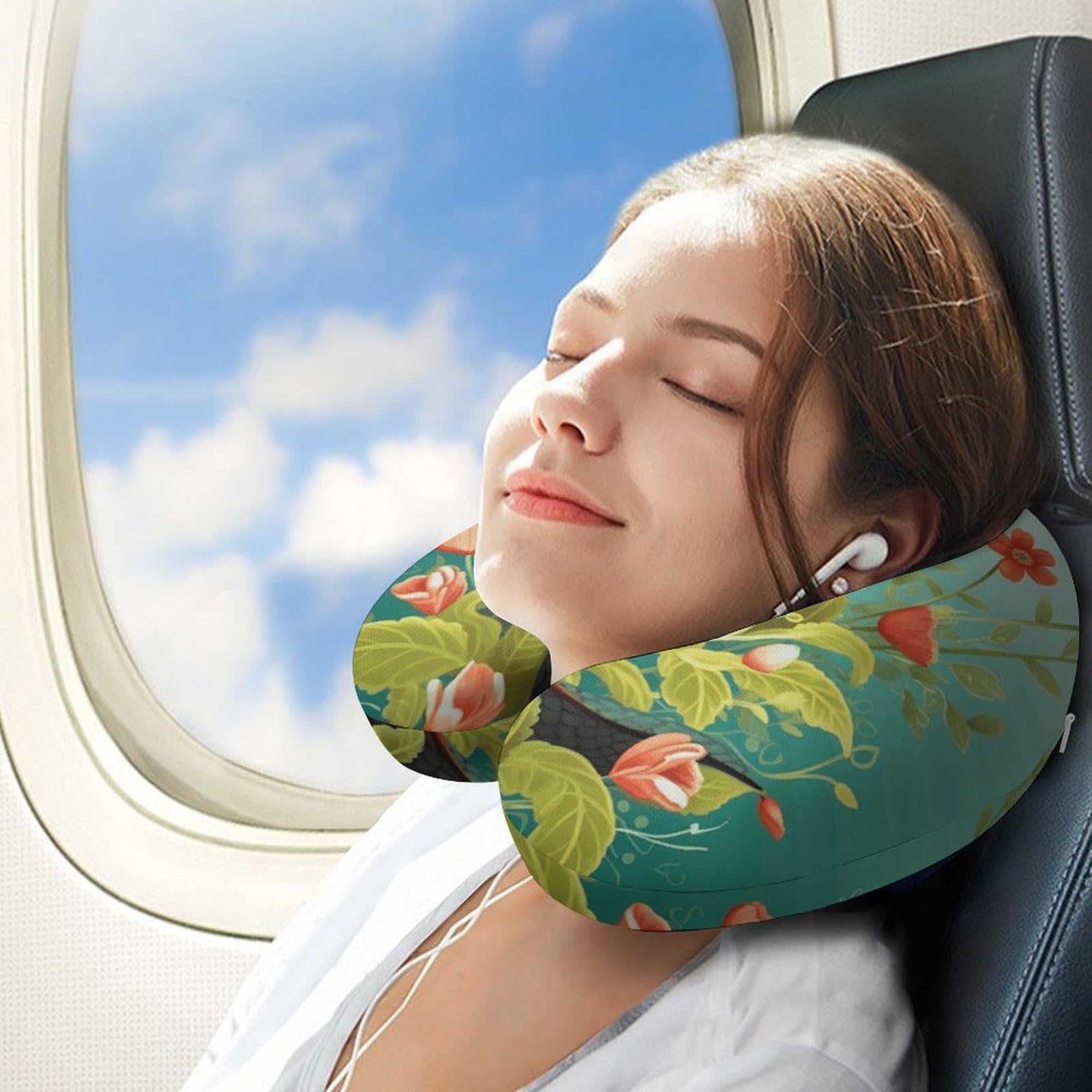 Almohada en forma de U de serpiente y flor, núcleo de almohada de espuma viscoelástica, cojín, proporciona apoyo para el cuello, almohada de viaje, adecuada para aviones, coches, hogares y