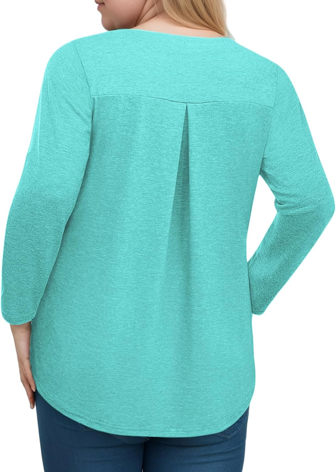 VISLILY Womens-Plus-Size-Dressy-Tops Casual V Neck T Shirts Cute Buttons Roll Up 3/4 Sleeves Tunics Flowy Pleated Blouses - Image 3