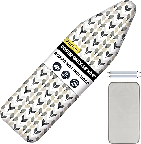 Vista 21 de Funda y almohadilla para tabla de planchar de 18 x 54 pulgadas, algodón natural extra grueso, resistente al quemado y a las manchas, cubierta