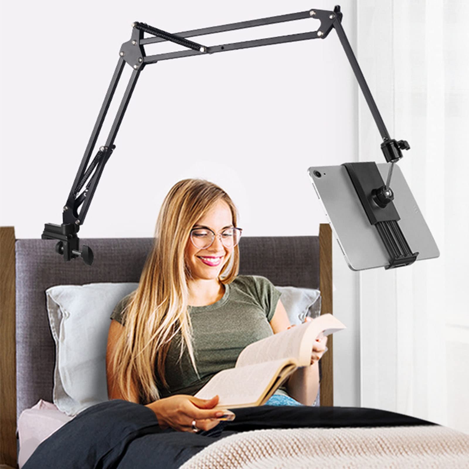 Cantilever - Supporto mobile pieghevole con porta di ricarica, supporto da scrivania regolabile per smartphone e tablet