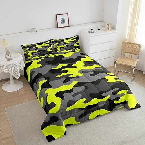 Miniatura 3 de Juego de ropa de cama de camuflaje para niños, tamaño individual, edredón minimalista de camuflaje de campaña para niños, diseño de arte abstracto,