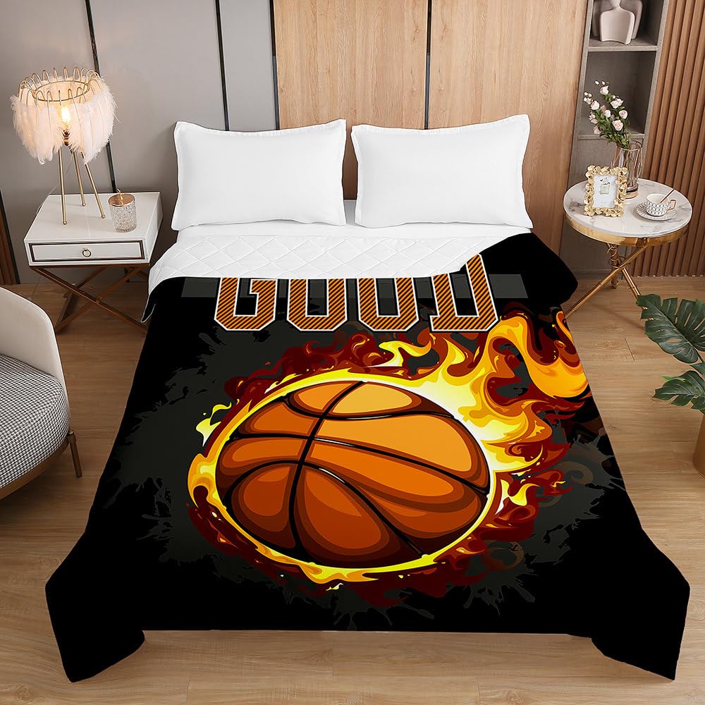 Surwin Colcha Bouti Colcha de Verano con Estampado de Baloncesto Edredón Fino Cubrecama Acolchada de Microfibra Suave para Cama Individual/Matrimonio Lavable Manta (130x150cm,Fuego)