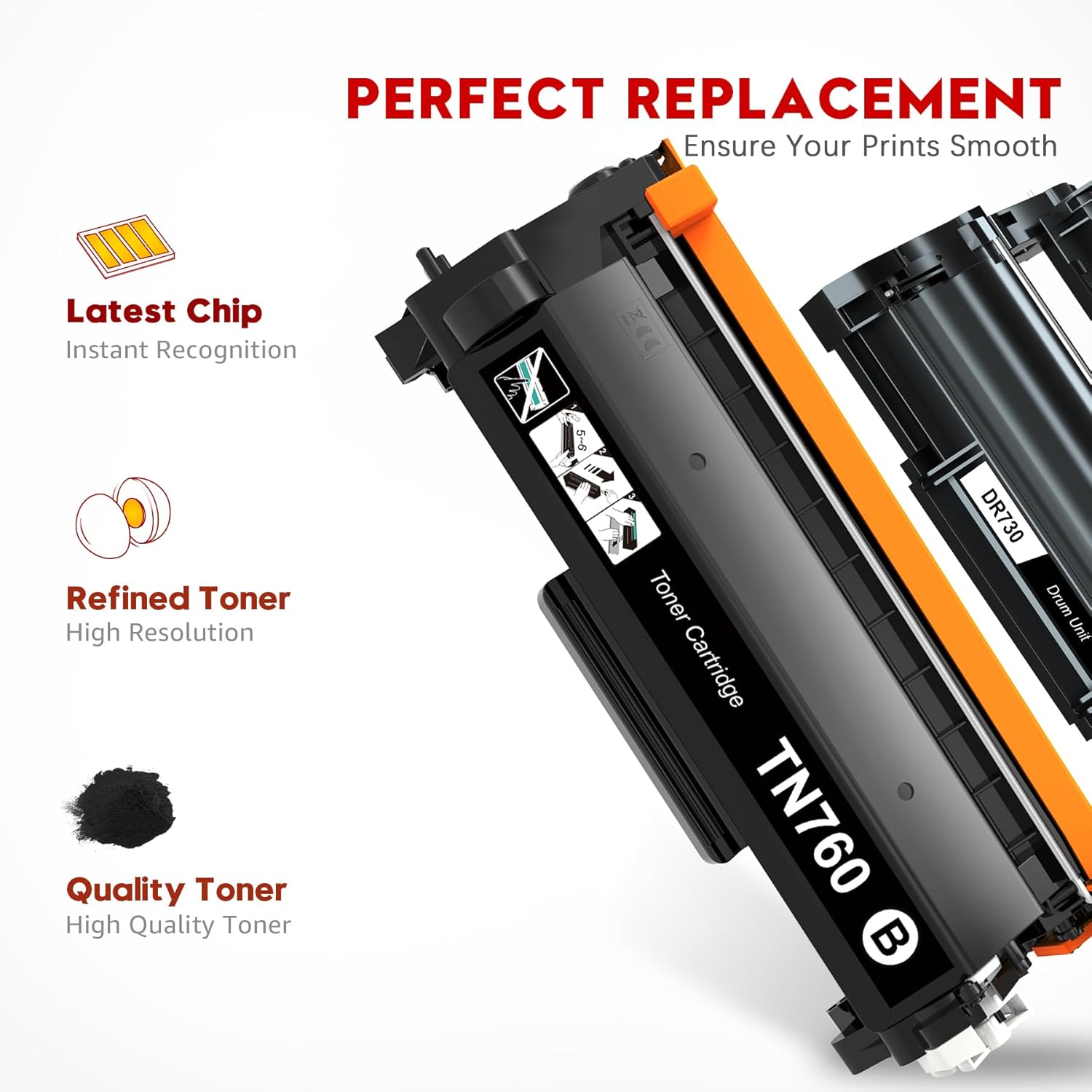 Toner Kingdom Compatible TN760 Toner Cartridge and DR730 Drum for Brother TN760 TN-760 TN730 TN-730 DR730 for Brother HL-l2395dw HL-L2350DW MFC-L2710DW Printer (2 Toners, 1 Drum Unit)