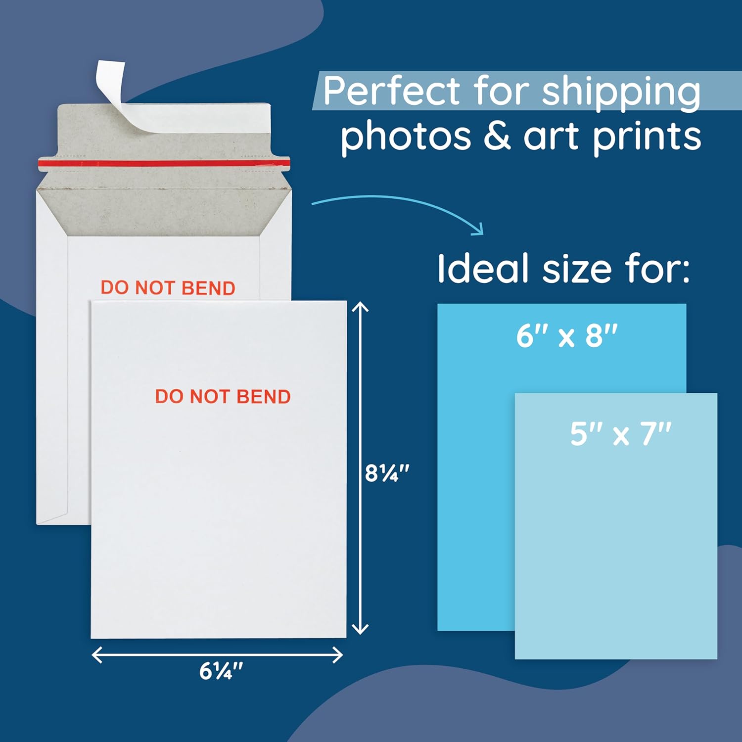 Blue Summit 50 Pack Rigid Mailers 6x8, Cardboard Envelopes, Do Not Bend Photo Mailers 6x8, 6.25x8.25 Cardboard Envelopes for cards, For Paper Document, Pictures, and Magazine, Super thick 450gsm Paper - Image 2