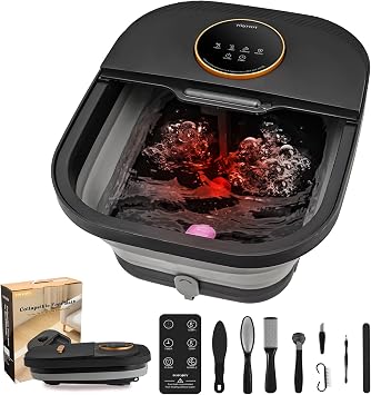 Collapsible Foot Spa with Heat and Massage Rollers,Bubbles, Temperature Control, Remote Control, Pedicure Foot Spa Kit
