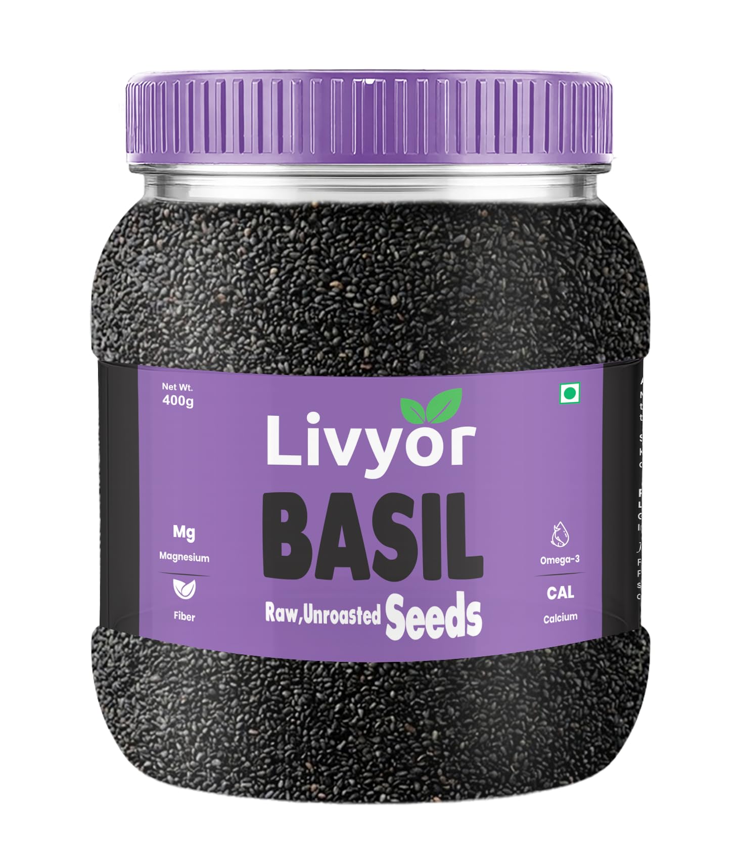 livyor raw basil seeds for eating - 400g | sabja seeds | tukmaria | reduces body heat | high in omega-3, fibre & plant protein | natural superfood for weight management, digestion & hydration | pack of 1