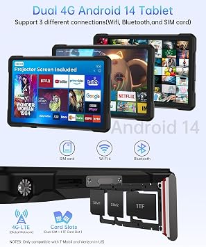 8849 Tank Pad E Tablet Android 14, Dual 4G 10.95'' Rugged Projector Tablet 24GB RAM, 21000mAh Octa-core Waterproof Outdoor Unlocked Tablets 512GB ROM, 50MP+32MP Camera, Camping Light/WiFi/BT 5.3/GPS