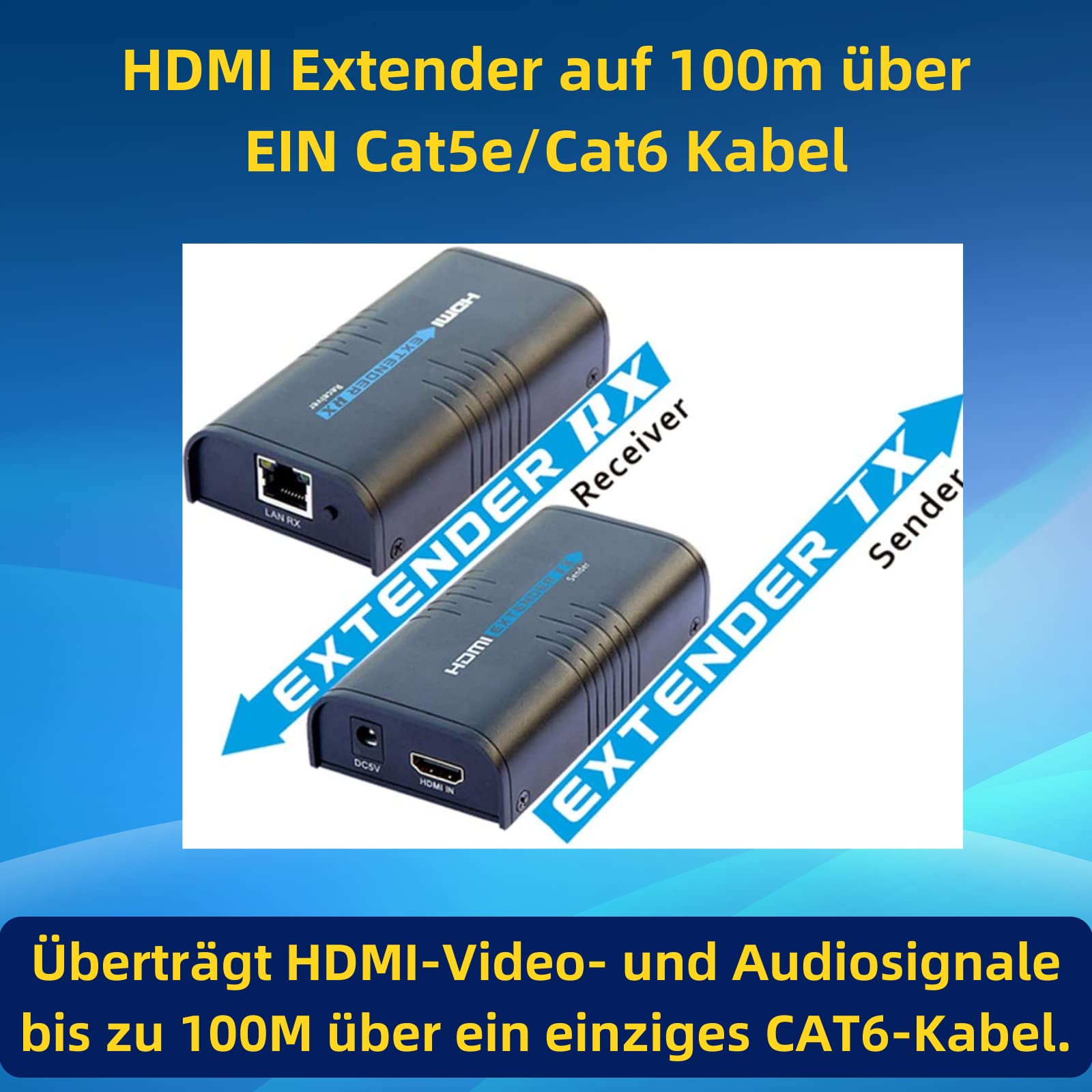 Cavo di rete A10D HDMI Extender via LAN CAT5 CAT6 RJ45 1080P, trasmissione Full HD senza perdita 1080P, trasmissione del segnale tramite cavo patch, audio e video