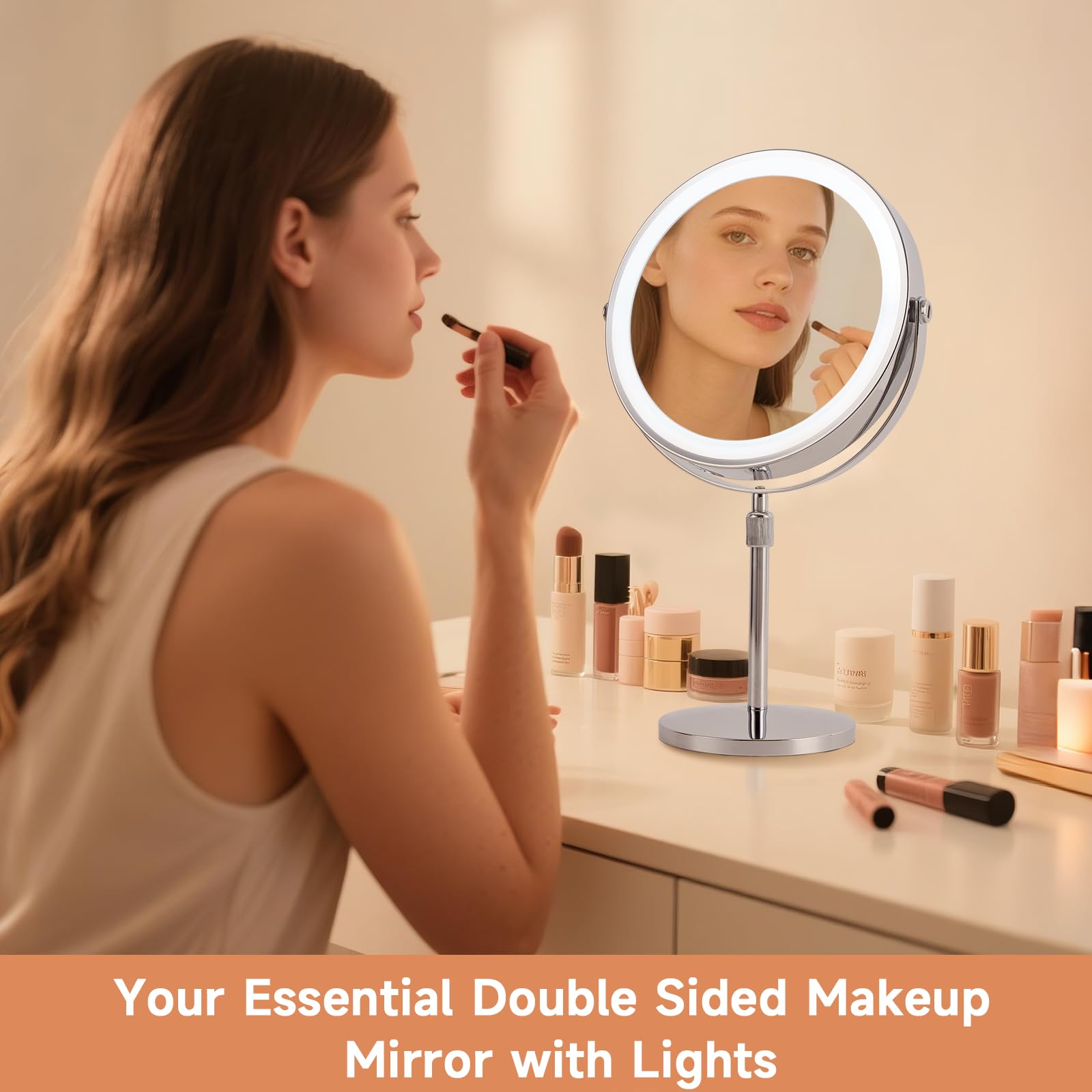 9-Inch Lighted Double-Sided Magnifying Makeup Mirror