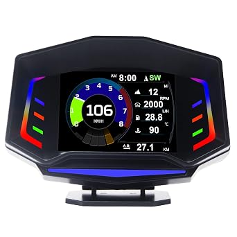 Car Head Up Display Car Universal Dual System OBD2 Mode GPS Mode Slope Meter HUD, Smart Gauge with RGB Ambient Light, Speed, Engine RPM, OverSpeed Warning for All Vehicle