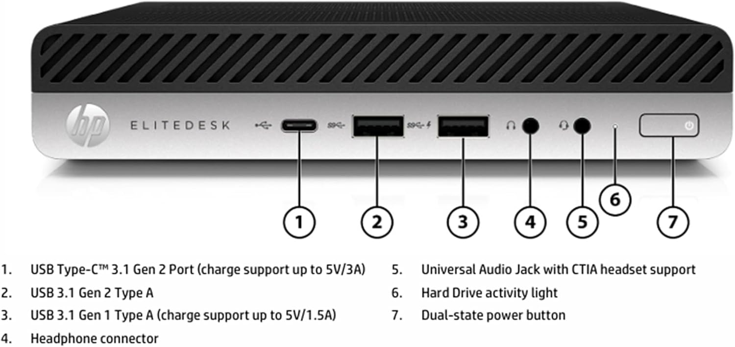 HP EliteDesk 800 G4 4CB30UT Mini Desktop (2.1 GHz Intel Core i5-8500T, 8 GB DDR4 SDRAM, 256 GB SSD, Windows 11 Pro) (Renewed)