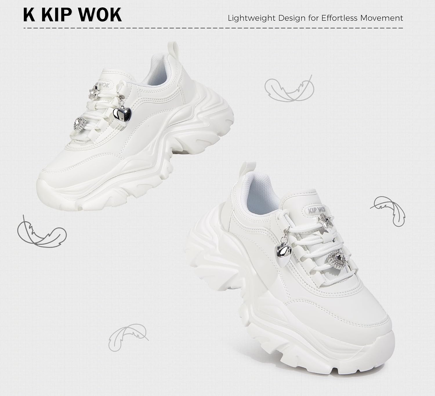 K KIP WOK Chunky Sneakers for Women Fashion Platform White Leather Casual Dad Shoes Comfortable Wedge Walking Sport Sneakers