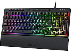 Redragon Teclado para jogos com membrana RGB com fio K515 Shiva, teclado mecânico de 98 teclas com interruptor linear suave, teclas macro integradas e multimídia dedicadas, descanso de pulso