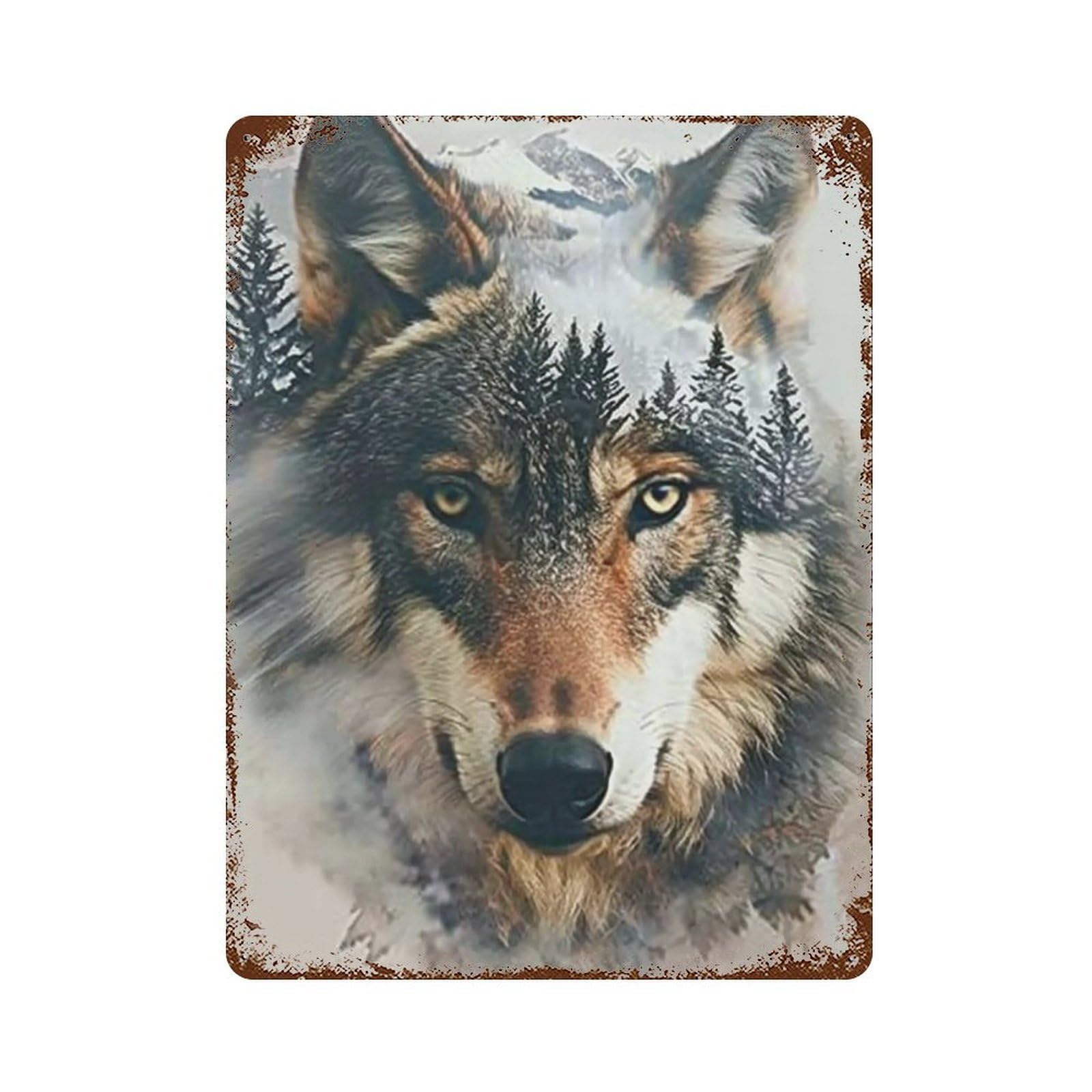 YHGERTKU Timber Wolf Forest Landscape 02 Wall Art Retro Iron Vintage Metal Tin Sign Poster Modern Decor for Living Rooms Gift 40x30cm