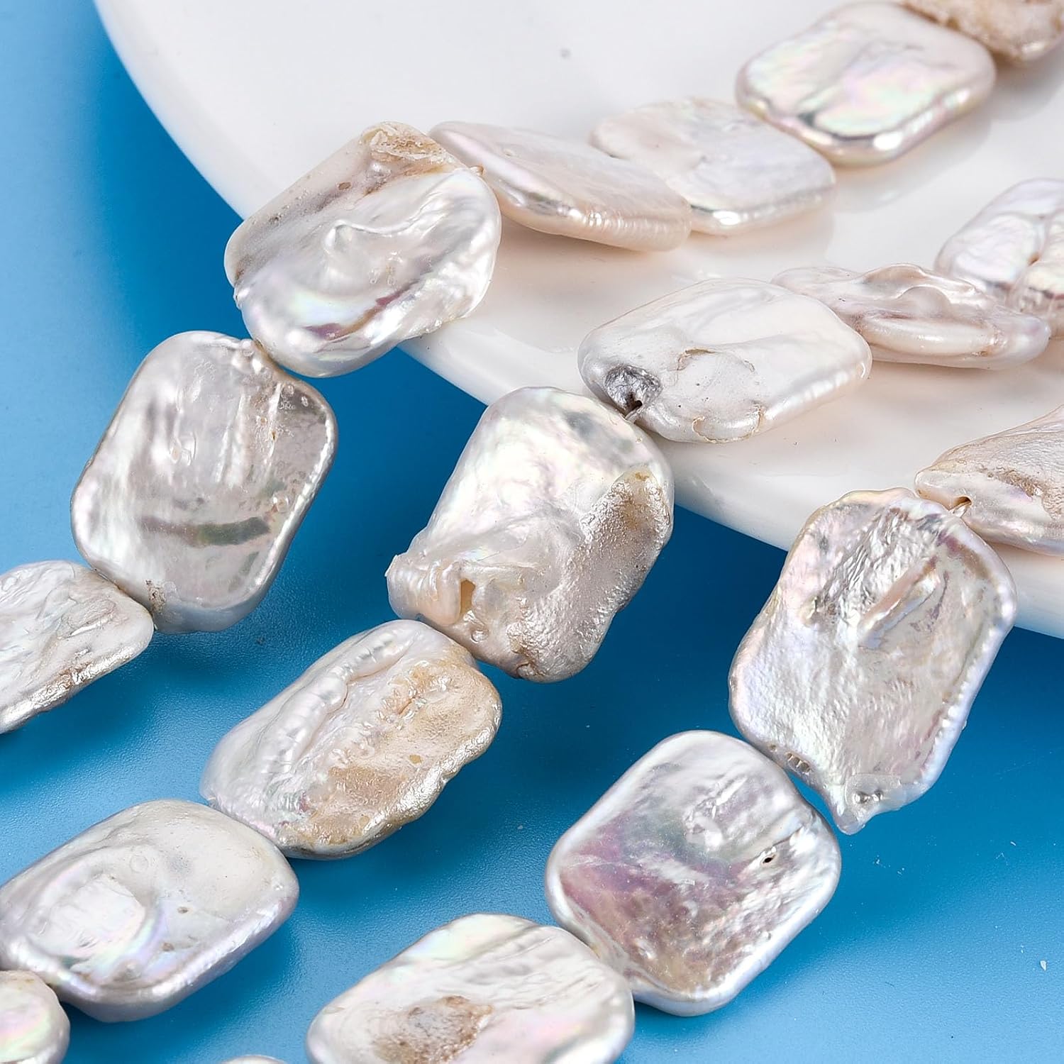 LiQunSweet 42 pcs 18-22mm Rectangle Natural Pearl Beads Natural Freshwater Pearl Loose Beads for DIY Jewelry Bracelet Necklace Earring Bag Keychain Phone Decor