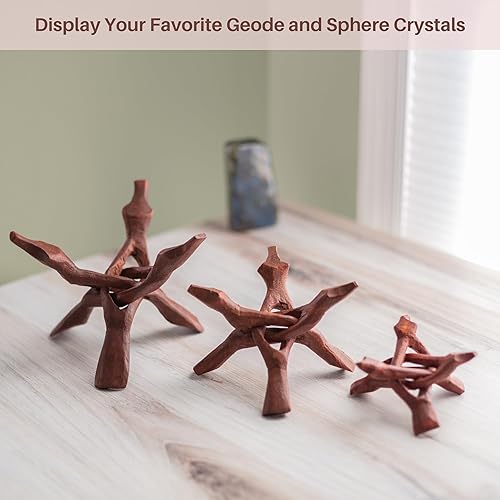 Miniatura 3 de Wish Well Soporte de trípode de madera extra grande de 8 pulgadas, soporte de decoración de habitación tallado a mano, ideal para concha de abulón,