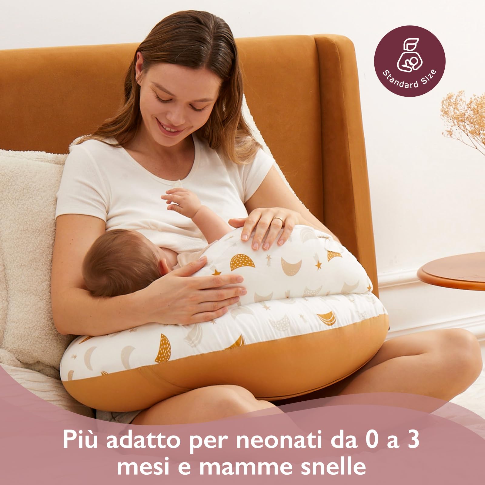 momcozy Cuscino per allattamento con bordo di sicurezza – Cuscino ergonomico per allattamento e stoccaggio con cinghia regolabile e fodera in cotone rimovibile, pioggia di meteoriti