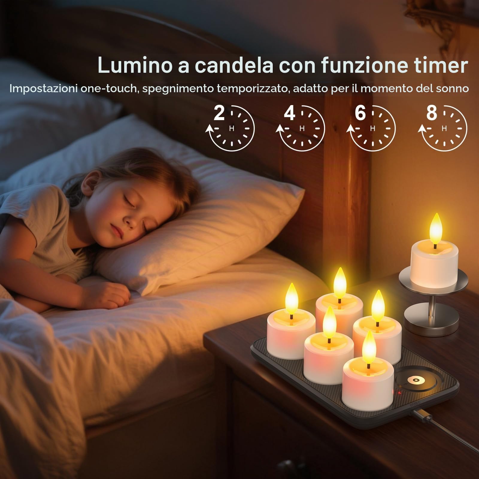 PChero Candele da tè ricaricabili con stazione magnetica, confezione da 6 candele elettriche senza fiamma a LED tremolanti con timer remoto per esterni, impermeabili, per casa, camera, bagno, giardino