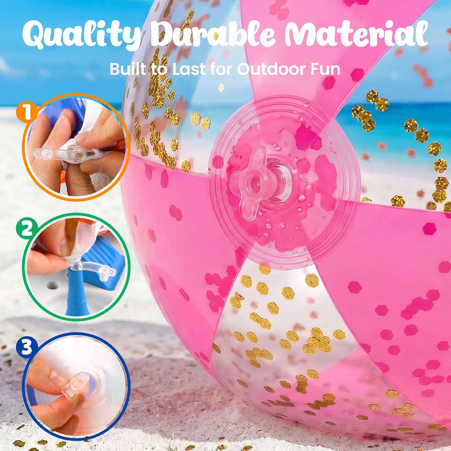 FUTUREPLUSX 2PCS Glitter Beach Balls, 16 Inch Inflatable Pool Toys, for Beach Party Favor