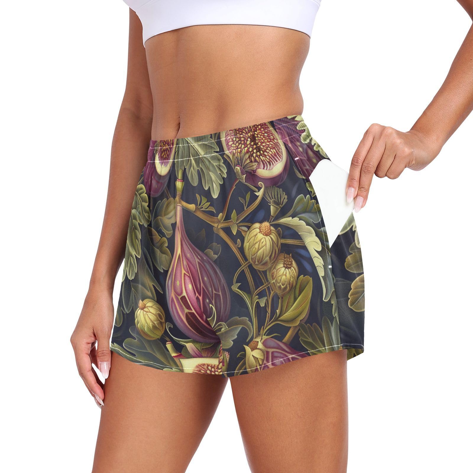 EtherSpher Figs Design Purple Green Women's Athletic Shorts with Pockets Girls Basketball Shorts for Biking Lounging Jogging Beach pantalonetas para Mujeres L