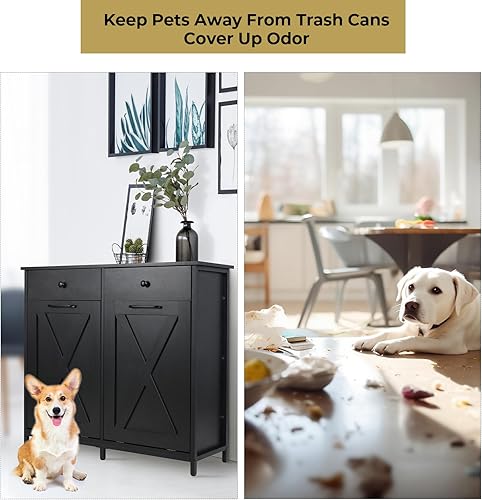 Miniatura 5 de Arlopu Gabinete de basura de doble inclinación, gabinete de reciclaje extraíble de cocina a prueba de mascotas de 20 galones, gabinete clasificador
