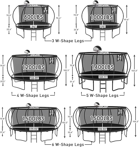 Miniatura 2 de SKYUP 2023 Tranpoline actualizado de 12, 14, 15, 16 pies, 1500 libras para niños y adultos, Tranpoline recreativo con aro de baloncesto, tranpoline