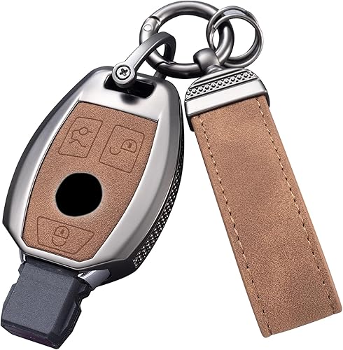YO&YOYE Compatible con Mercedes Benz - Funda de cuero para llavero de Mercedes Benz A B C E G K R S Class AMG Smart Remote Key (Modelo 2, marrón)