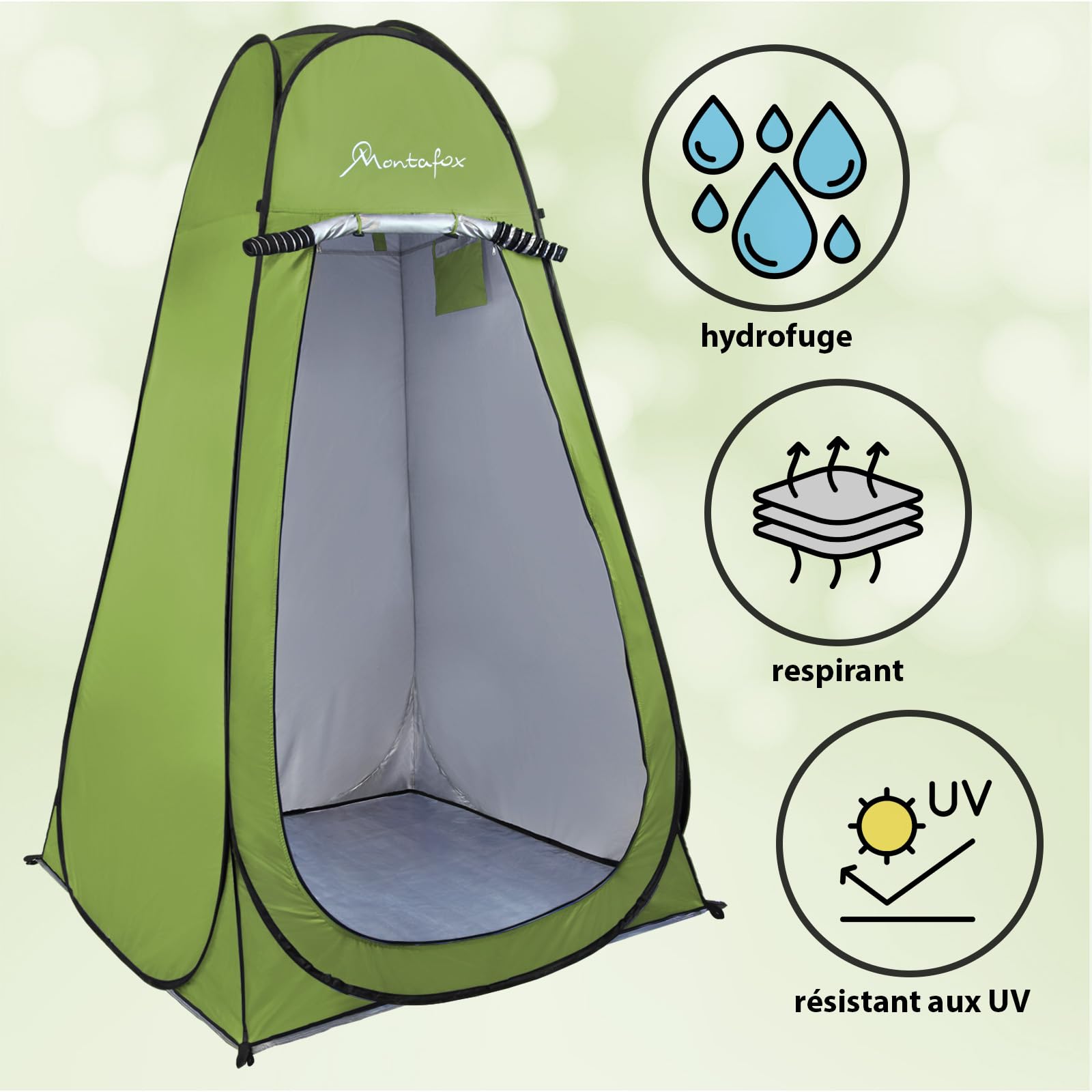 Montafox Tente Douche 2m XXL Portable Pop Up Toilette Cabinet Changement Camping Vestiaire WC, Couleur:Vert