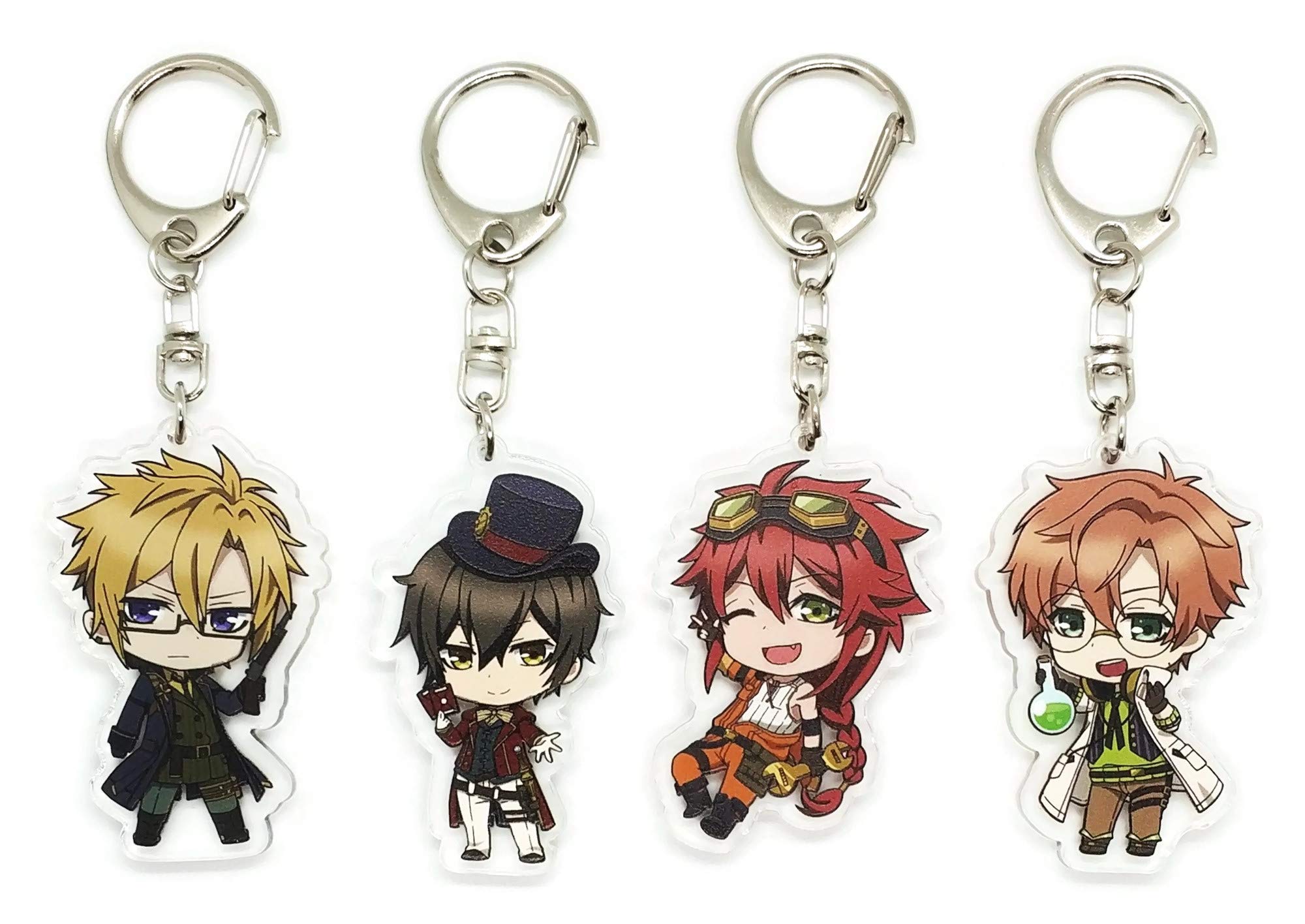 EBTY DREAMS Inc. - Set of 4 Code Realize Acrylic Keychain Arsene Lupin, Victor Frankenstein, Abraham Van Helsing, Impey Barbicane, Multicolored, Pendant Height: 2 inches