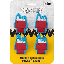 Peanuts Snoopy Doghouse Magnetic Bag Clips for Food - 4 Pack | Officially licensed Peanuts magnetic clips for snack bags, fridge & pantry Snoopy Doghouse kitchen gift for fans, adults