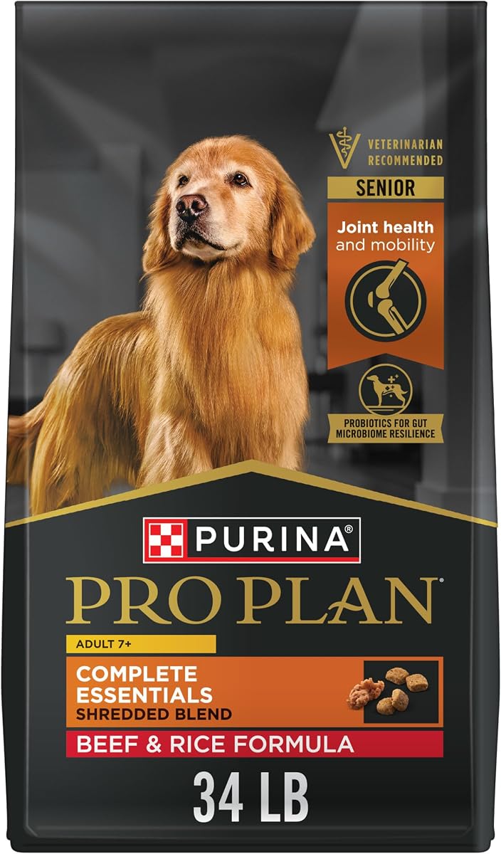 Adultos 7 Plus Complete Essentials Senior Dry Dog Food, 34 lb | Mezcla triturada de carne y arroz, 29% de proteína, ayuda a la salud muscular y articular en perros mayores