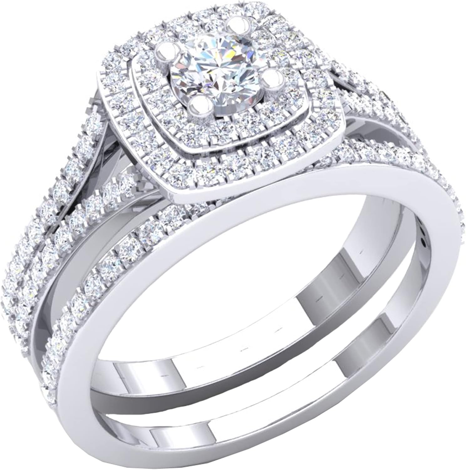 Dazzlingrock Collection 1.50 Ctw Round White Cubic Zirconia Halo Split Shank Engagement Ring Set for Her in 10K Real Solid Gold