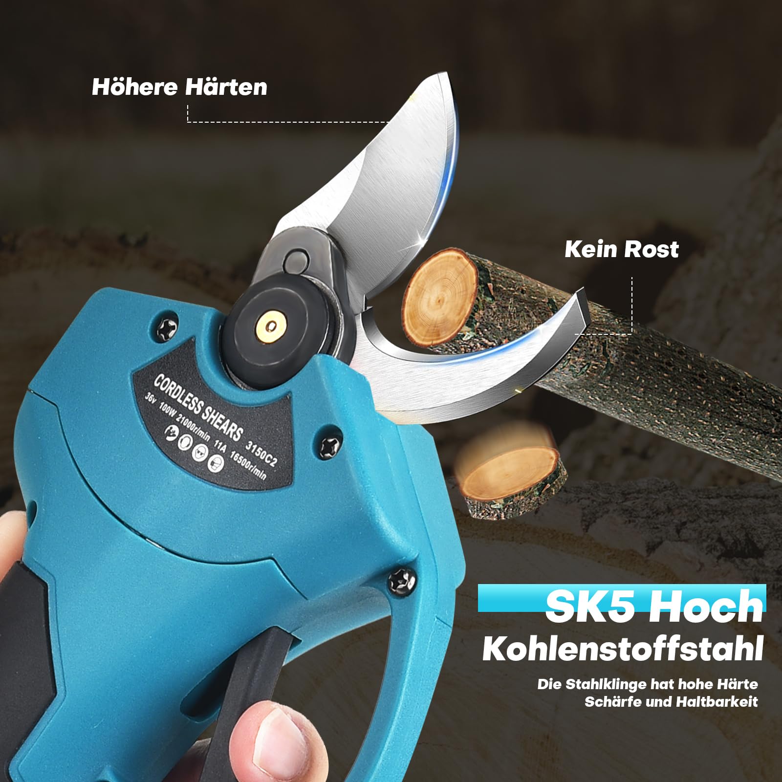 SINWE Akku Astschere, 30MM Gartenschere mit 2 Akku 2000mAh, Bürstenloser Motor Baumschere, Kabellose Elektrisch Garten Schere mit LED-Schnittzählerm, Verstärktes Schutz (30MM Astschere)