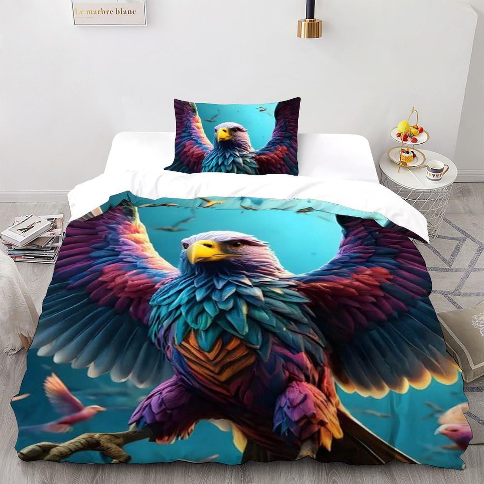 Housse de couette single aigle animaux parure de lit 135x200 microfibre imprimé 3D