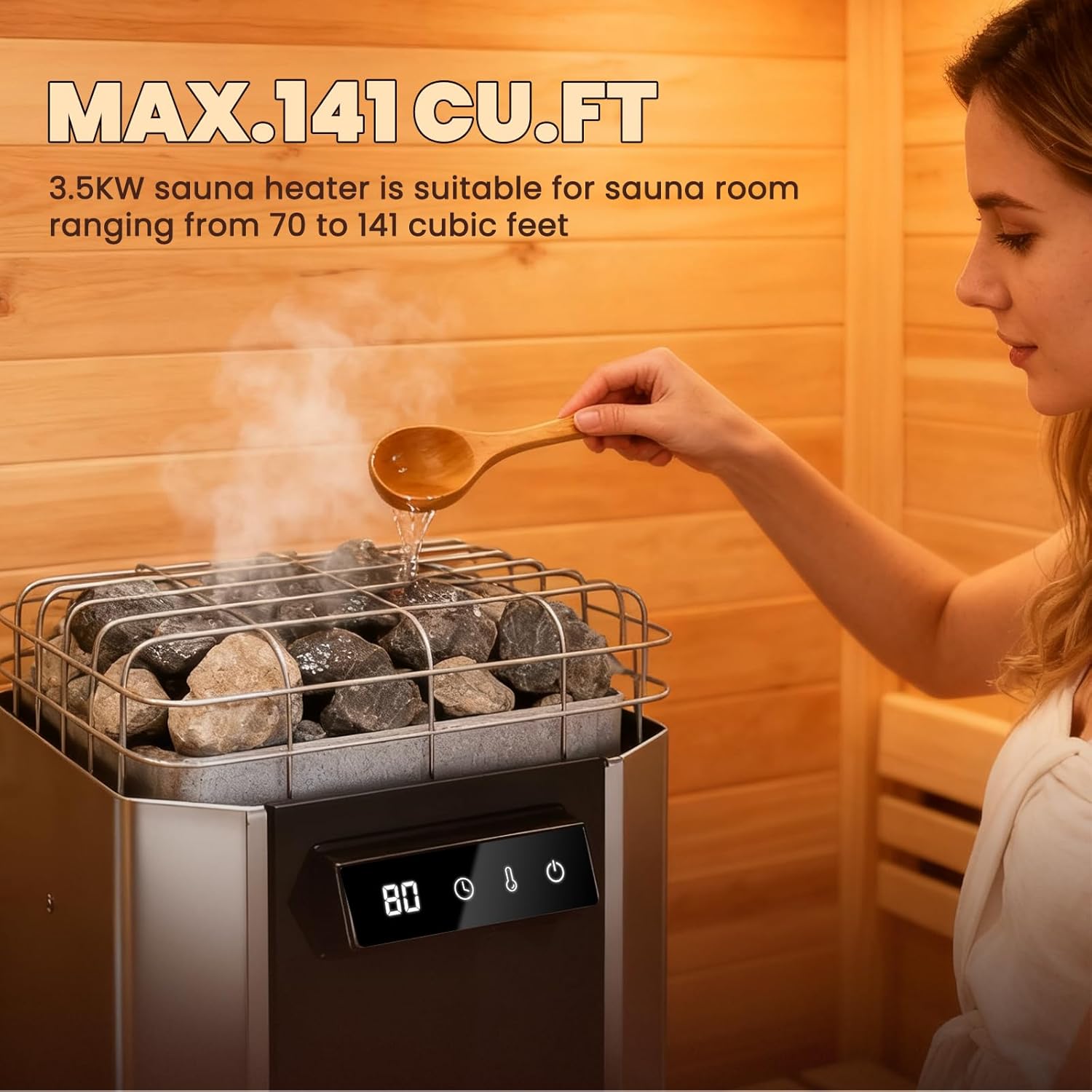 NEWTRY Sauna Heaters, 3.5KW 220V Digital Electric Sauna Heater Dry Steam Bath Sauna Stove for Max. 141 Cu.ft Home Spa Hotel Sauna Room