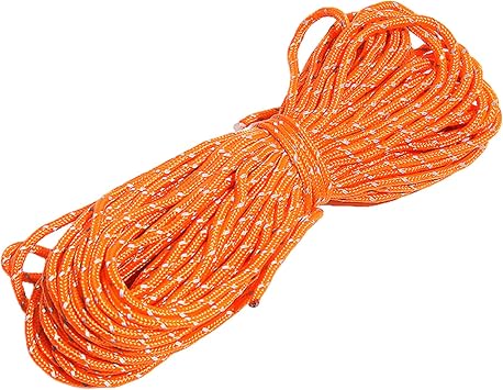 2mm Reflective Thin Paracord Rope - 65ft Dyneema Guy Lines for Tent, Tarp, Camping, Kite, Fluorescent Micro Paracord Orange, 65 Feet