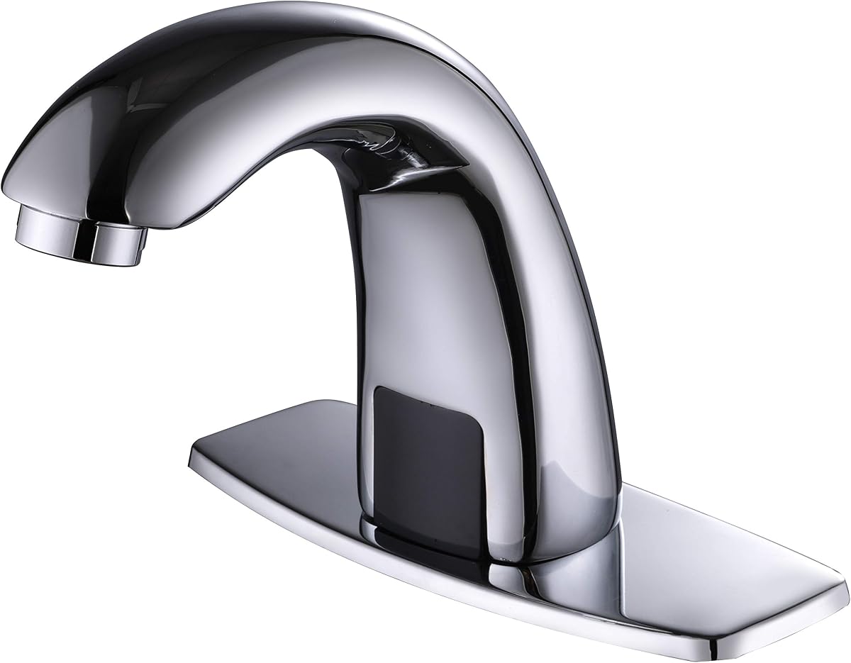 Grifo de lavabo de baño sin contacto Charmingwater | Grifo de sensor automático de movimiento con placa de cubierta de agujero, cromo