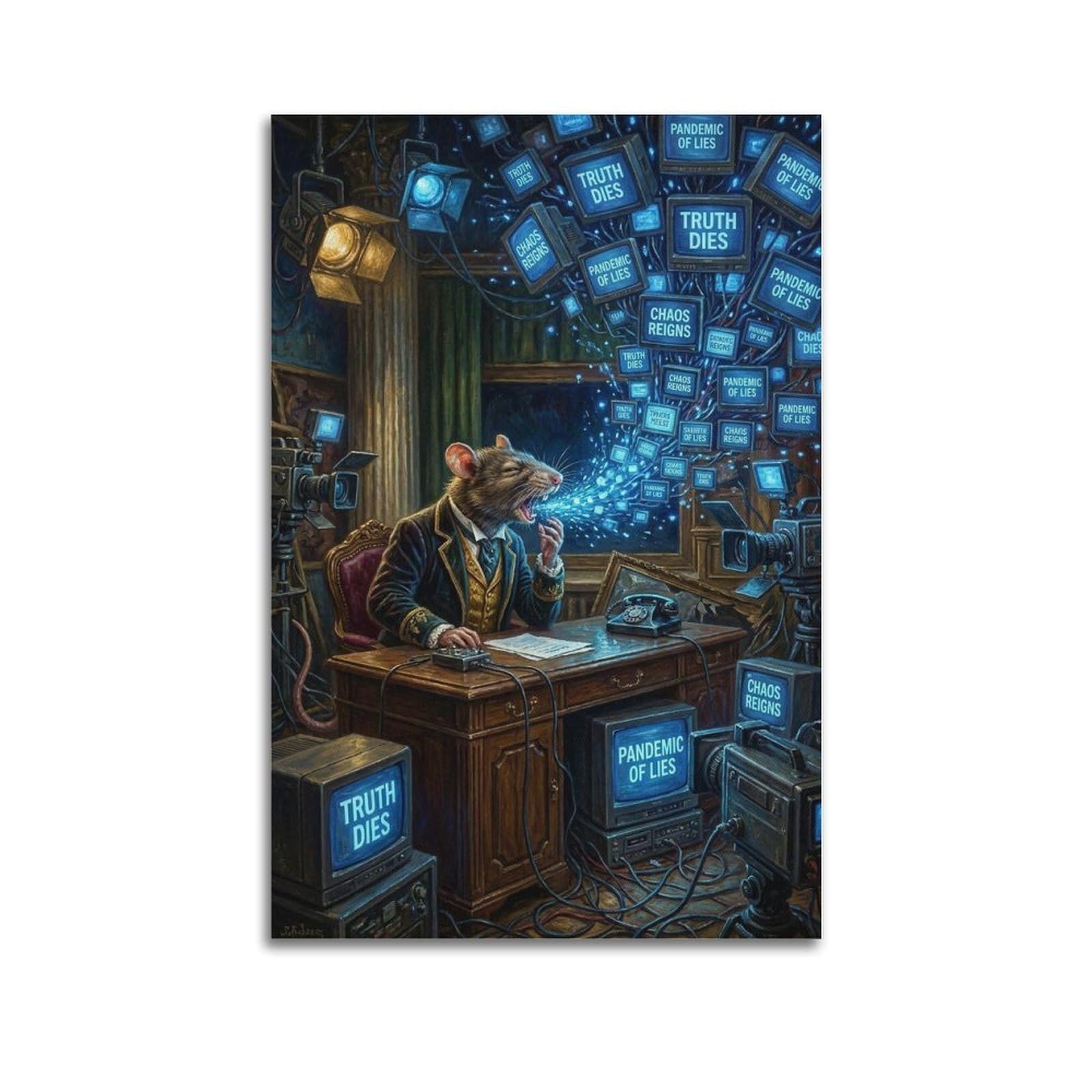 XKUGA Surreal Vintage Animal Poster Rat Media Frenzy Satire Modern Decorative Canvas Prints - Ideal Wall Art for Family, Man Cave, Game Room, Boys & Girls Bedroom 16x24inch(40x60cm)