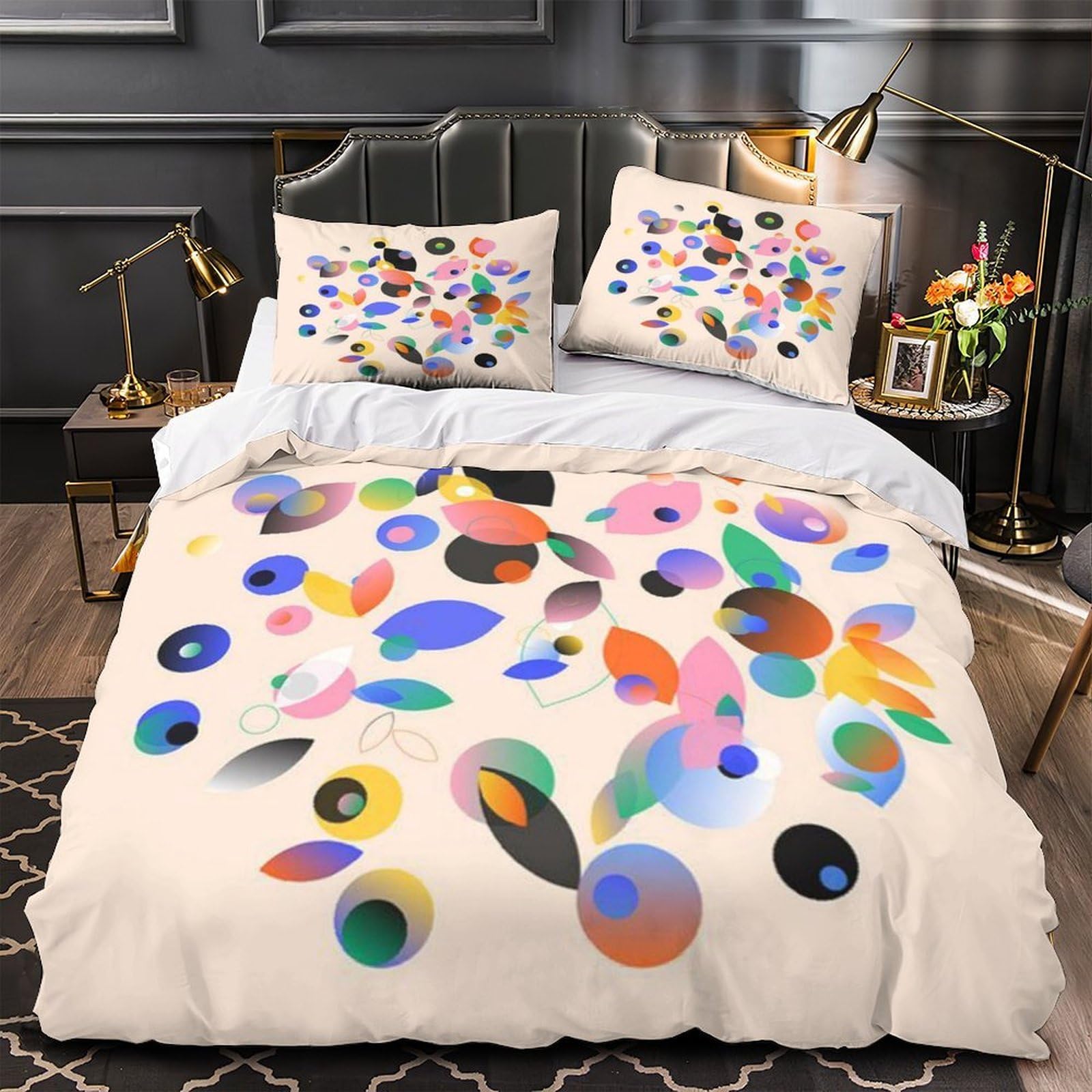 Parure de lit 3D hibou coloré 220x240cm avec housse de couette grand lit pour adulte