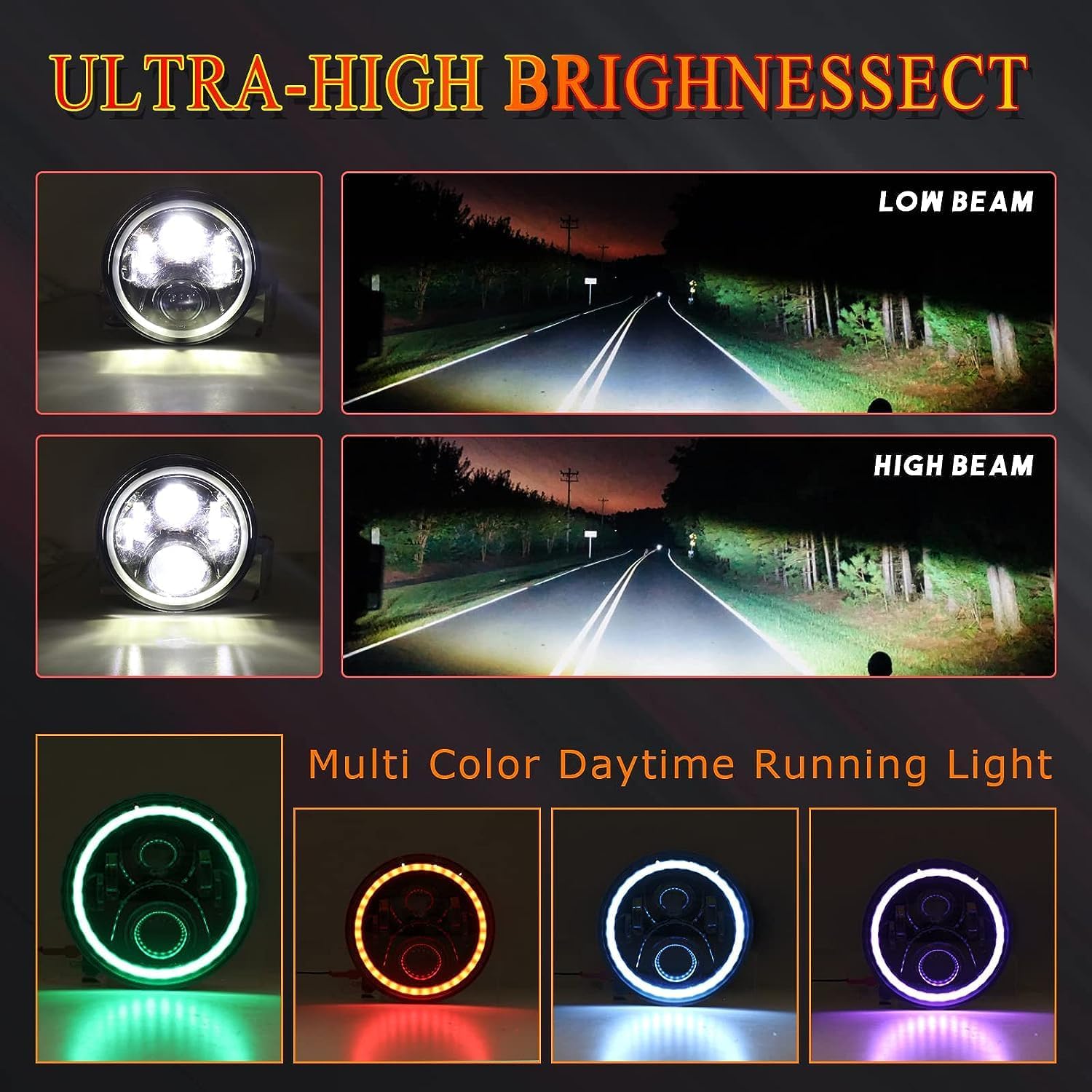 Faros LED Redondos 7 Pulgadas Para Toyota FJ Cruiser 2007-2014 – Luz Alta, DRL Y Luces De Posición – Paquete De 2