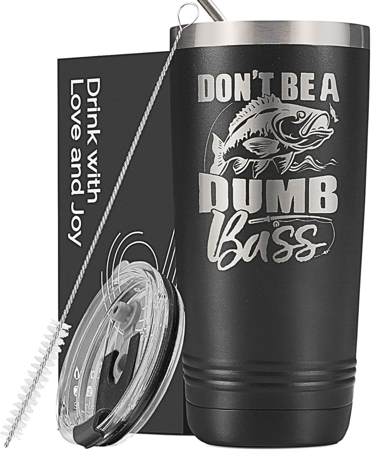 Onebttl Fishing Gifts for Men, Fishing Mug for Men, 20oz Stainless Steel Tumbler, Laser Logo, Bass Fish