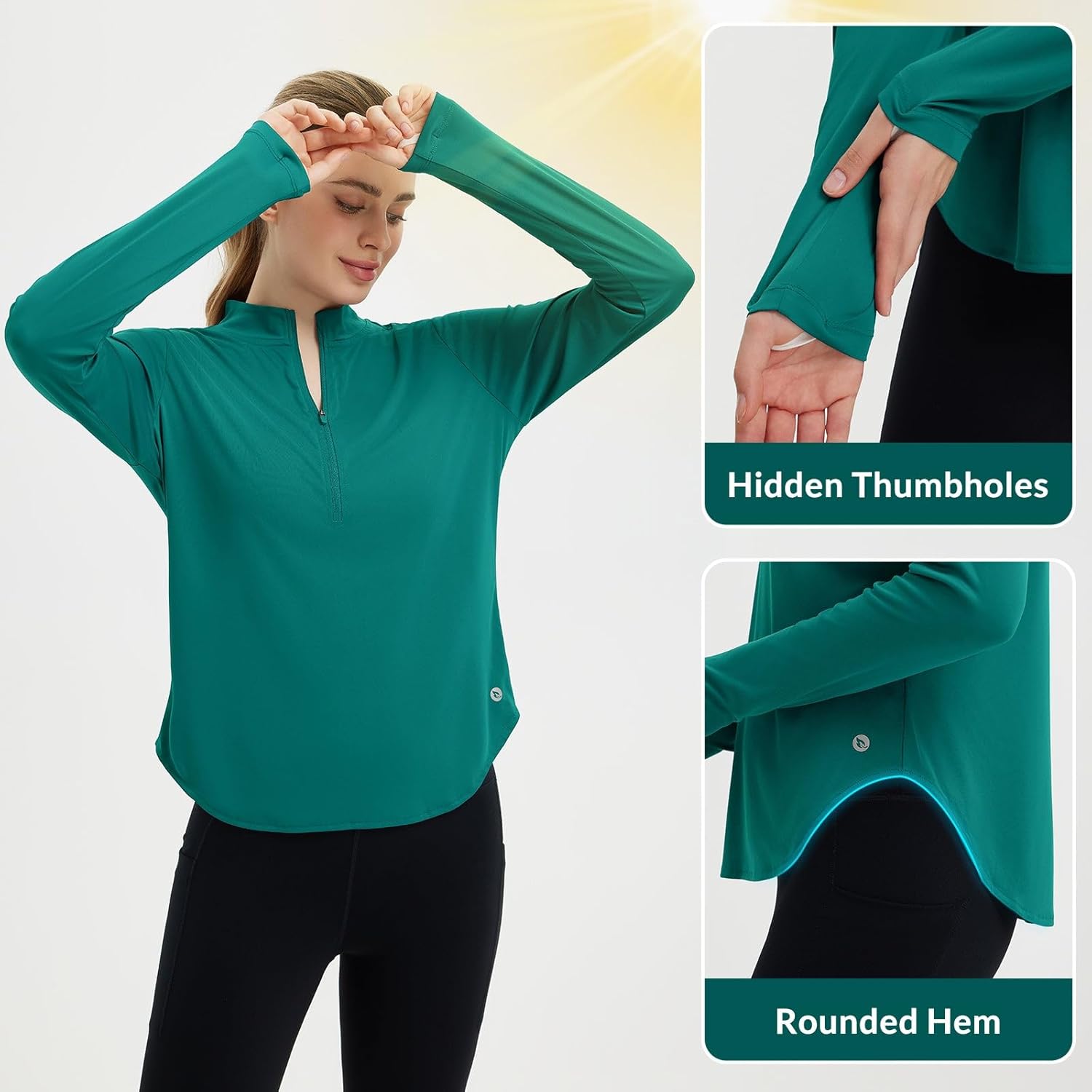 baleaf Women's Sun Shirts UPF50+ Half Zip Shirt Rash Guard Long Sleeves SPF Lightweight Clothing UV Protection Hiking Top - Image 5